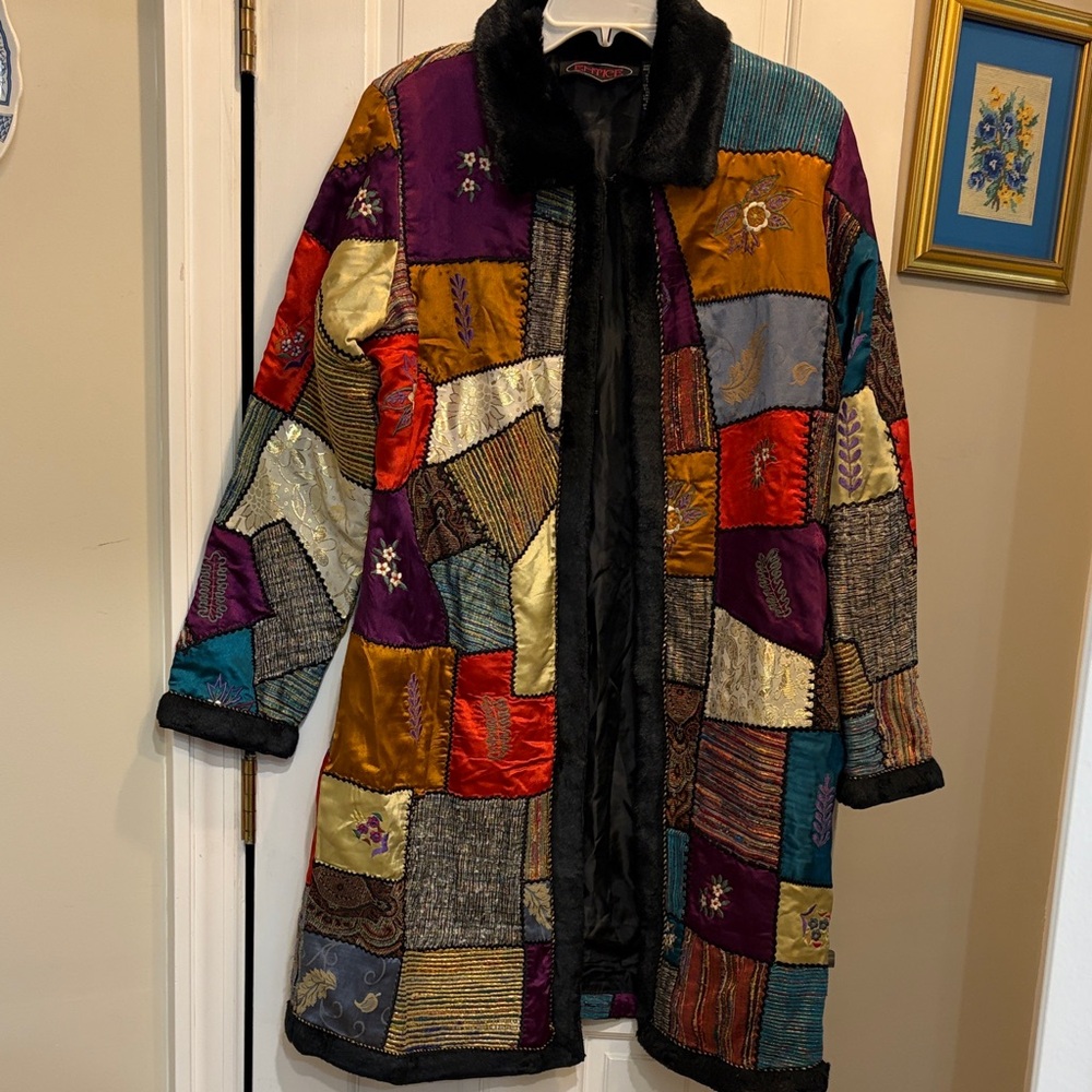 Vibrant Patchwork Vintage Mixed Media Coat - Art to Wear